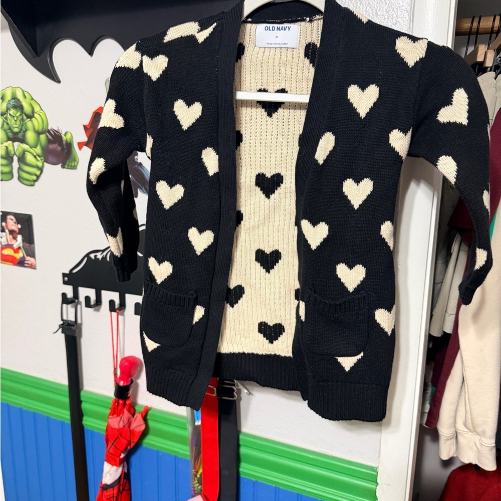 Old Navy Black and Cream Heart Cardigan